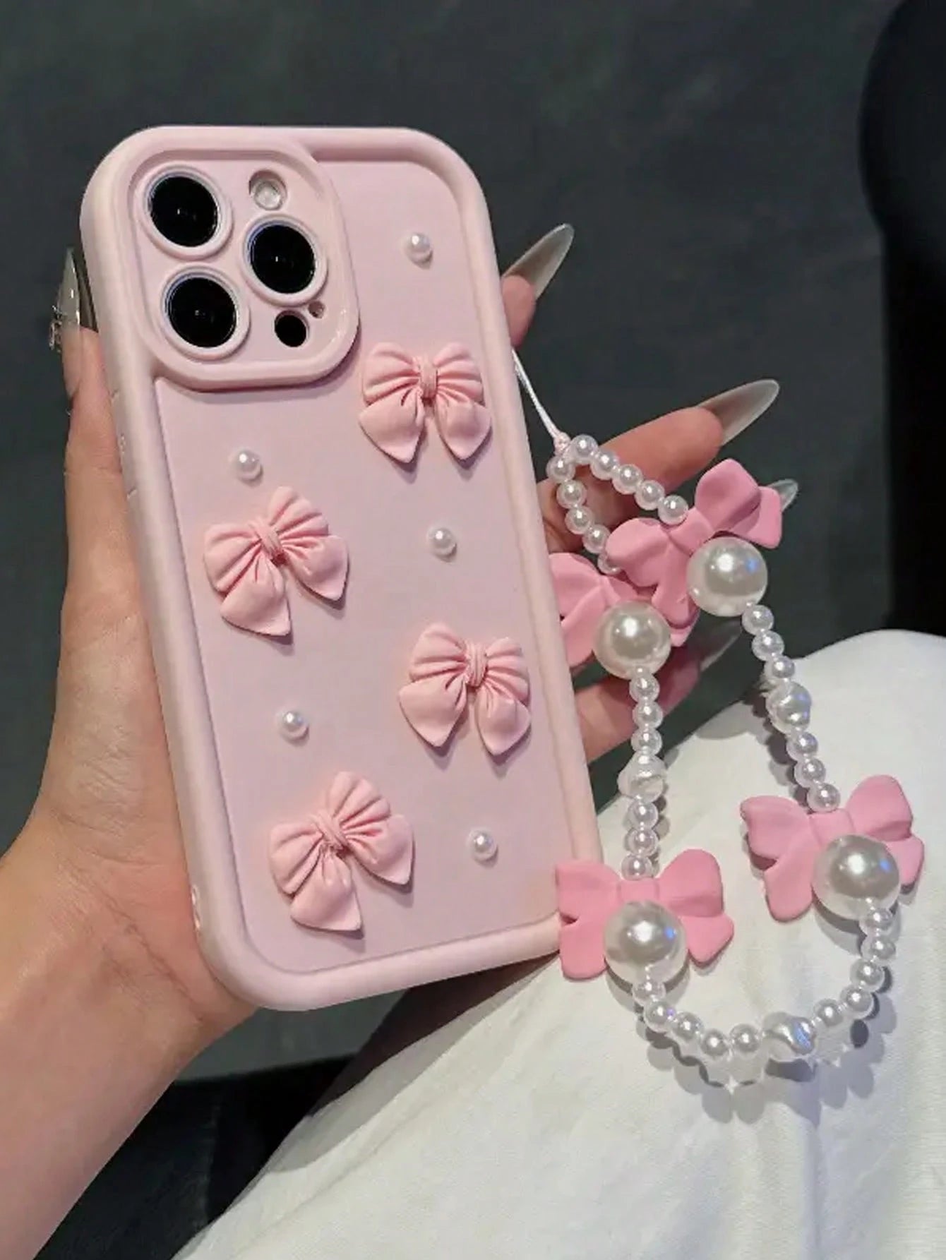 Pink Bow Pearl Chain Case i phone