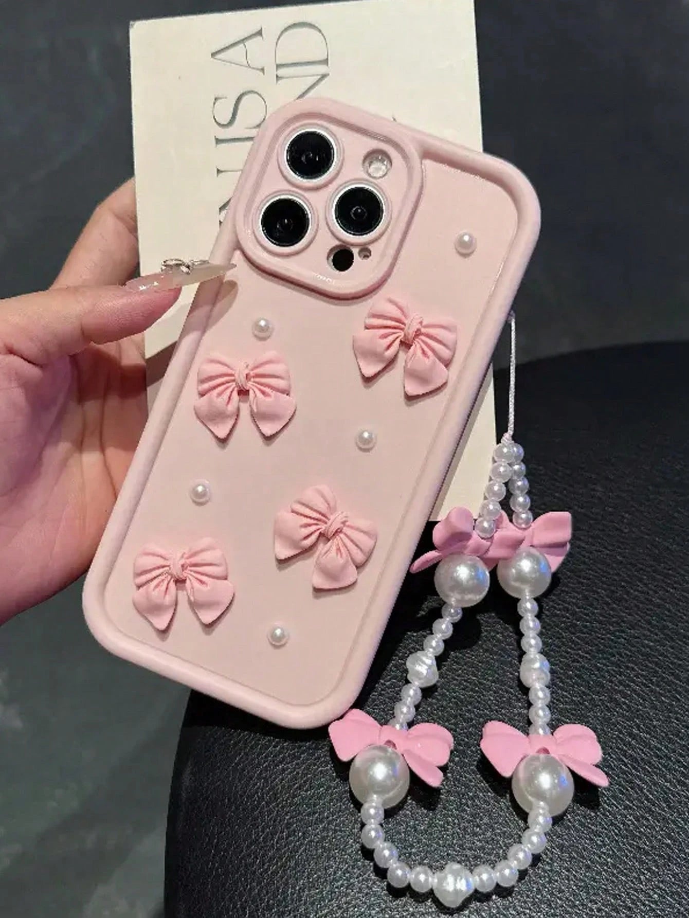 Pink Bow Pearl Chain Case i phone