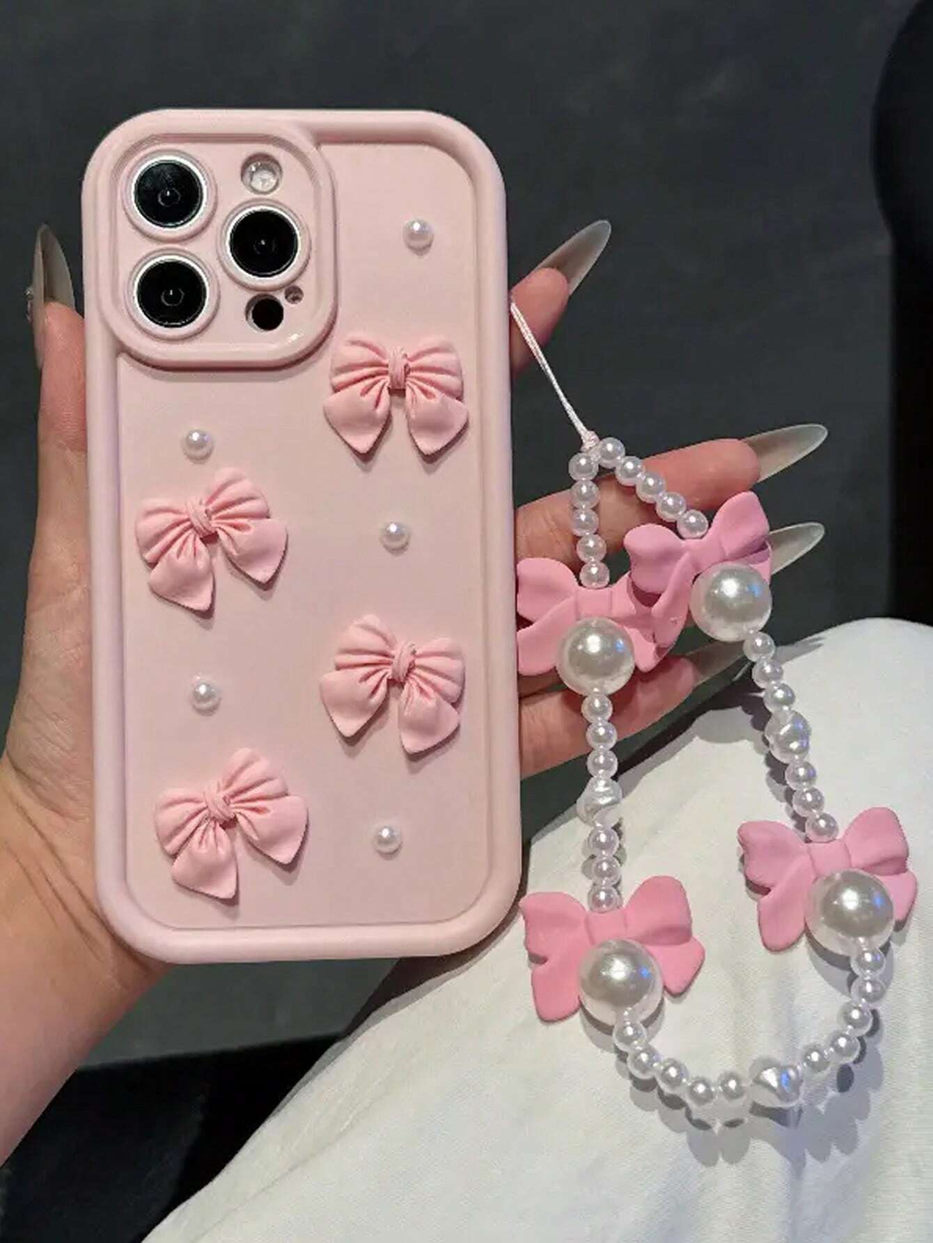 Pink Bow Pearl Chain Case i phone