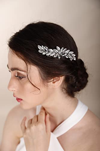BERYUAN AB1 Color Crystal Hair Comb Slide for Brides Wedding Handmade Hair Accessories for Women Girls