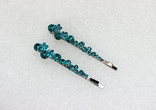 Faship A Pair Of Malibu Blue Premium Rhinestone Crystal Floral Hair Clips Pins 2 Pcs