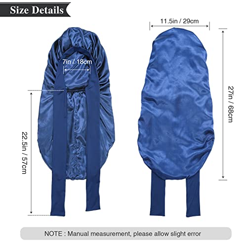 AWAYTR Long Satin Bonnet for Women - Double Layer Elastic Silk Bonnet for Braids Hair Sleeping Cap with Tie Band (Royal Blue)