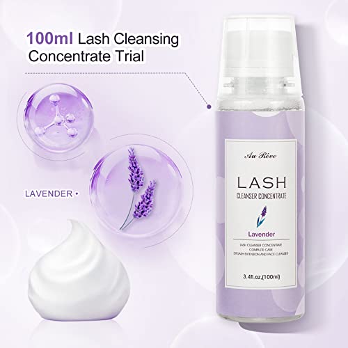Eyelash Cleanser Concentrate 100ml Eyelash Extension Cleanser Inside the Eyelash Extension Kit Oil-Free Eyelash Extension Shampoo Perfect for Salon-Can Make Ten 60ml bottles of Lash Shampoo,Lavender