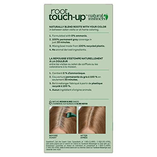 Clairol Root Touch-Up by Natural Instincts Permanent Hair Dye, 8 Medium Blonde Hair Color, Pack of 2