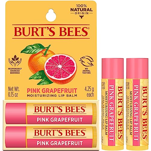 Burt's Bees Lip Balm - Pink Grapefruit, Lip Moisturizer With Responsibly Sourced Beeswax, Tint-Free, Natural Origin Conditioning Treatment, 2 Tubes, 0.15 oz.