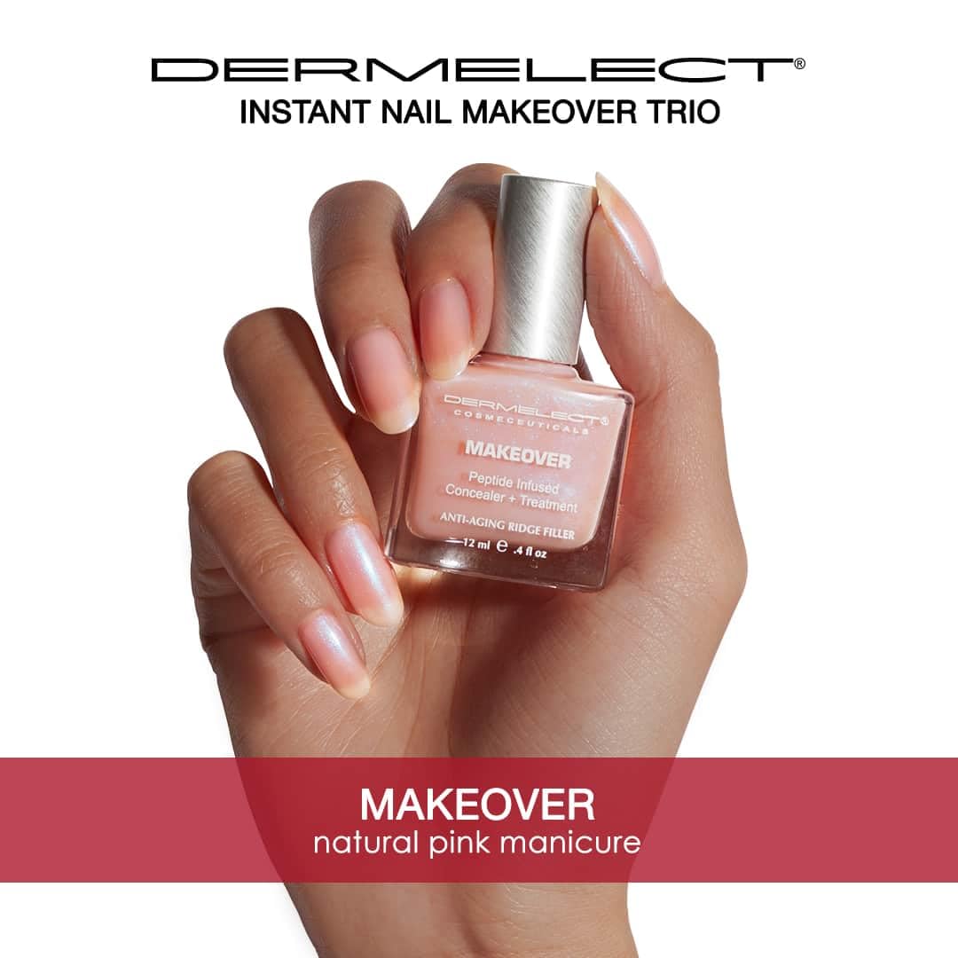 Dermelect Instant Nail Makeover Trio - Luminous Nail Brightener, Makeover Ridge Filler & Camo-Nude Base Coat - Strengthen & Conceal Damaged Nails, Peptide Infused, Nail Repair & Treatment (3 pc Set)