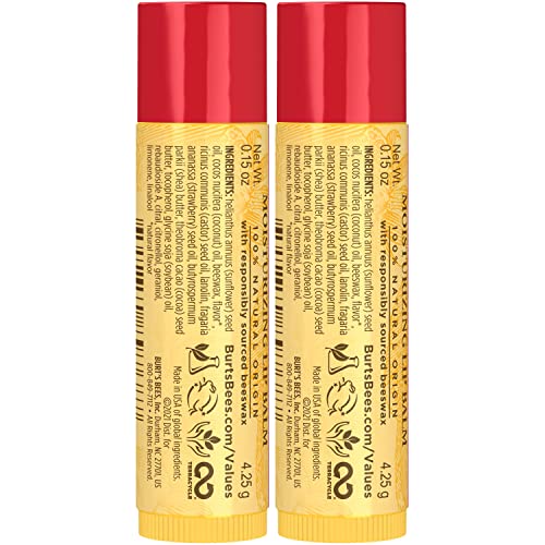 Burt's Bees Lip Balm - Strawberry, Lip Moisturizer With Responsibly Sourced Beeswax, Tint-Free, Natural Origin Conditioning Treatment, 2 Tubes, 0.15 oz.