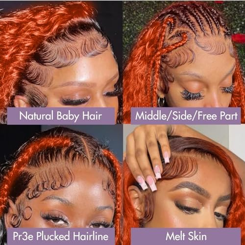 Daphernew 250% Density Deep Wave Lace Front Wigs Human Hair 2/350 Ginger Deep Curly Wigs Human Hair for Women 13x6 HD Lace Front Wigs Ginger Orange Curly Human Hair Wig Brazilian Hair 20Inch