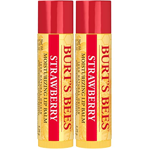 Burt's Bees Lip Balm - Strawberry, Lip Moisturizer With Responsibly Sourced Beeswax, Tint-Free, Natural Origin Conditioning Treatment, 2 Tubes, 0.15 oz.