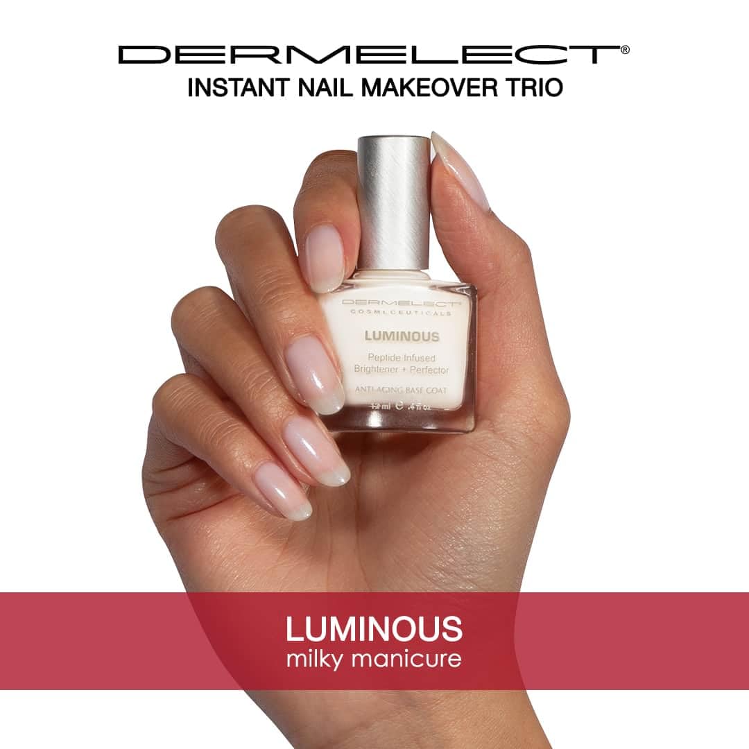 Dermelect Instant Nail Makeover Trio - Luminous Nail Brightener, Makeover Ridge Filler & Camo-Nude Base Coat - Strengthen & Conceal Damaged Nails, Peptide Infused, Nail Repair & Treatment (3 pc Set)