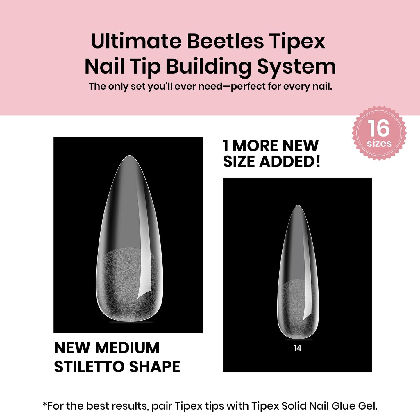 Beetles Tipex Instant Apex Nail Tips, 192Pcs Medium Stiletto Acrylic Nails Pre-Building Pre-Etched Thicker Gel Nail Tips - 16 Sizes Strong Full Cover for Women