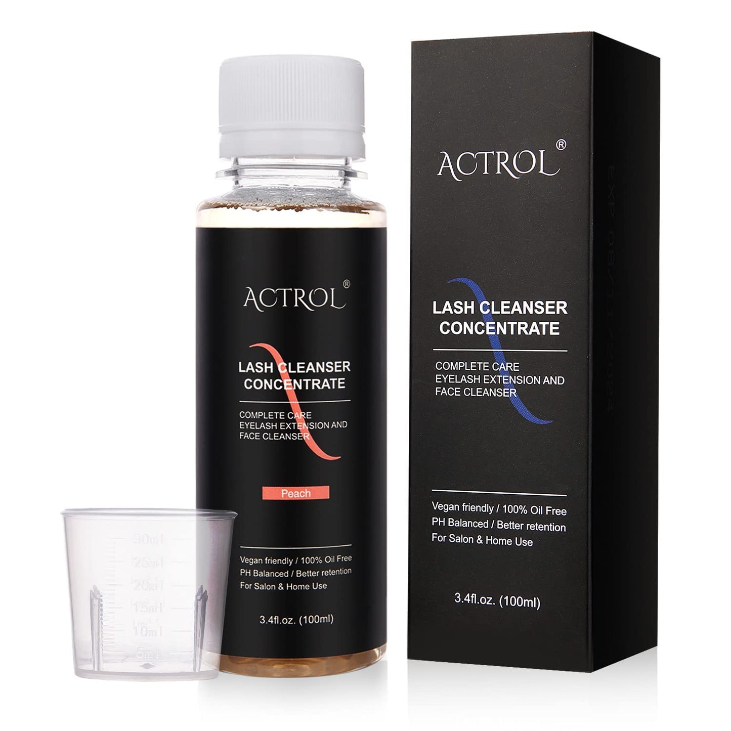 ACTROL Eyelash Cleanser Concentrate 100ml Peach Professional Lash Shampoo Foaming Cleanser DIY Paraben & Sulfate Free Non-lrritating Wash for Extensions Lashes with Salon Care-Makes 20 Bottles