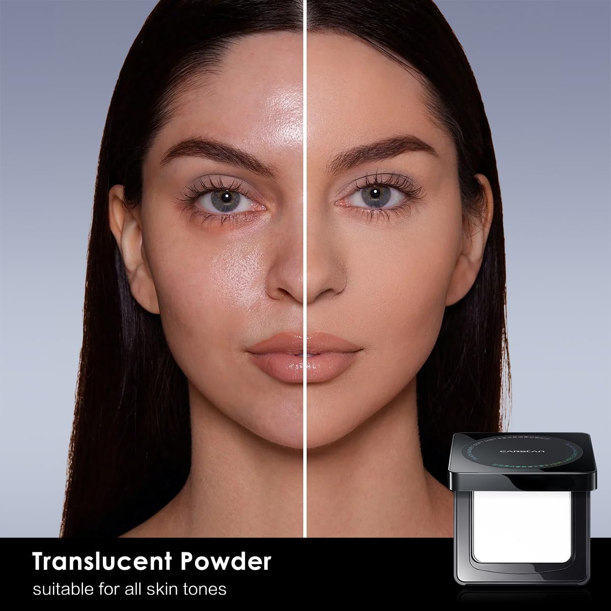 CARSLAN Oil Control Face Pressed Powder Compact, 24H Longlasting Waterproof Pressed Setting Powder Foundation Makeup, Shine Free, Poreless, Smooth, 01 Translucent for dry skin (0.28Oz) (0.28Oz)