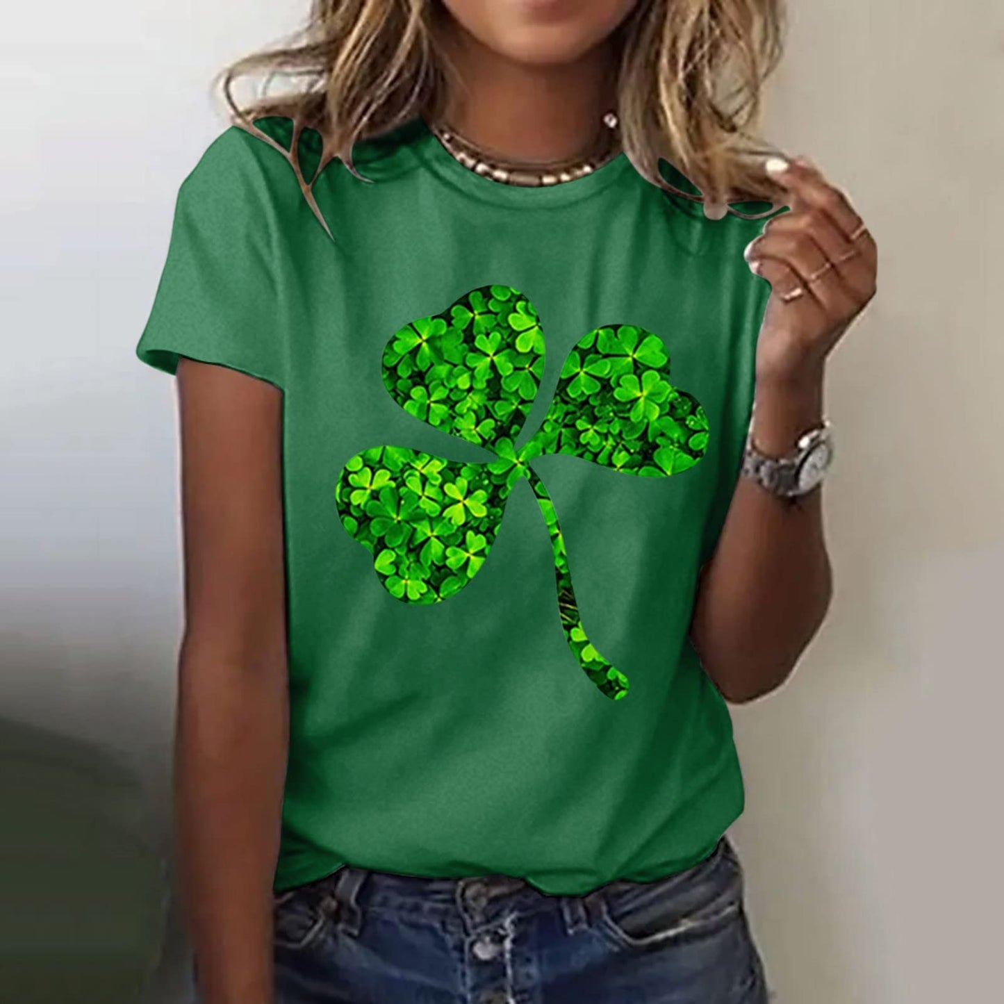 Aniywn Women's St Patricks Day Casual Short Sleeve T-Shirt Round Neck Graphic Print Tee Top Blouse