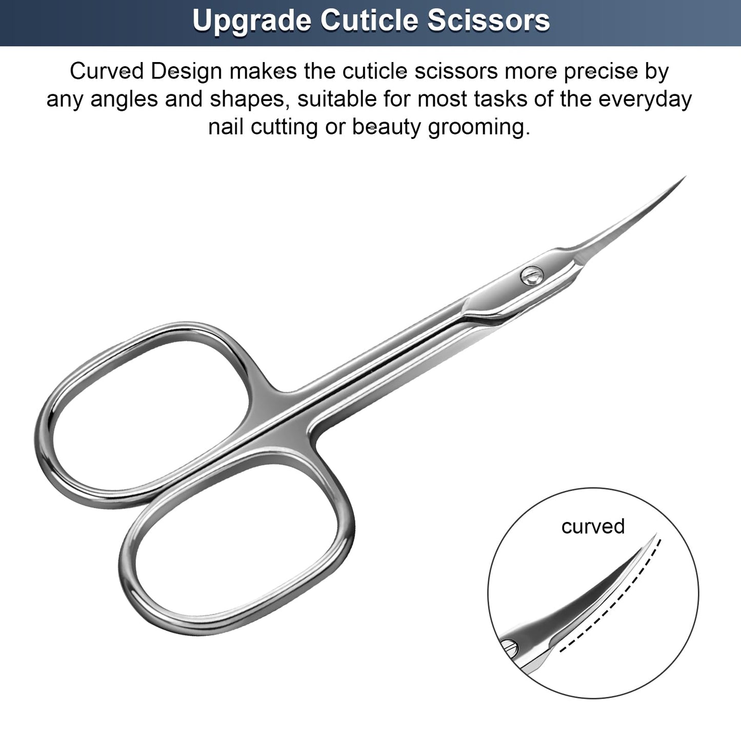 CGBE Cuticle Scissors Extra Fine Curved Blade, Super Slim Manicure Scissors for Cuticles Professional Small Scissors with Precise Pointed Tip Grooming Blades, Eyebrow, Eyelash, and Dry Skin - Silvery