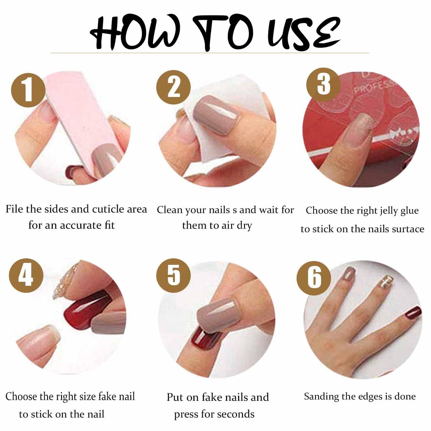 DANMANR Long Press on Nails Square French Fake Nails Full Cover Nude Acrylic False Nails for Women and Girls 24PCS (Gold Shiny)