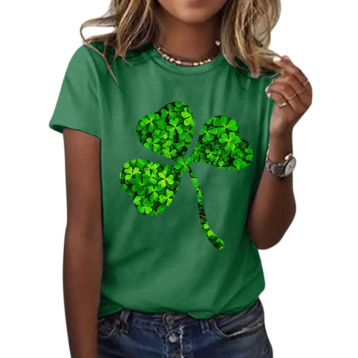 Aniywn Women's St Patricks Day Casual Short Sleeve T-Shirt Round Neck Graphic Print Tee Top Blouse