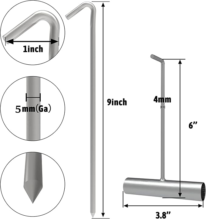 9 Inch Galvanized Tent Stakes Metal Tent Pegs with T Hook Heavy Duty Steel Yard Camping Stakes Tarp Hooks Inflatables Outdoor Decorations, 40 Pack
