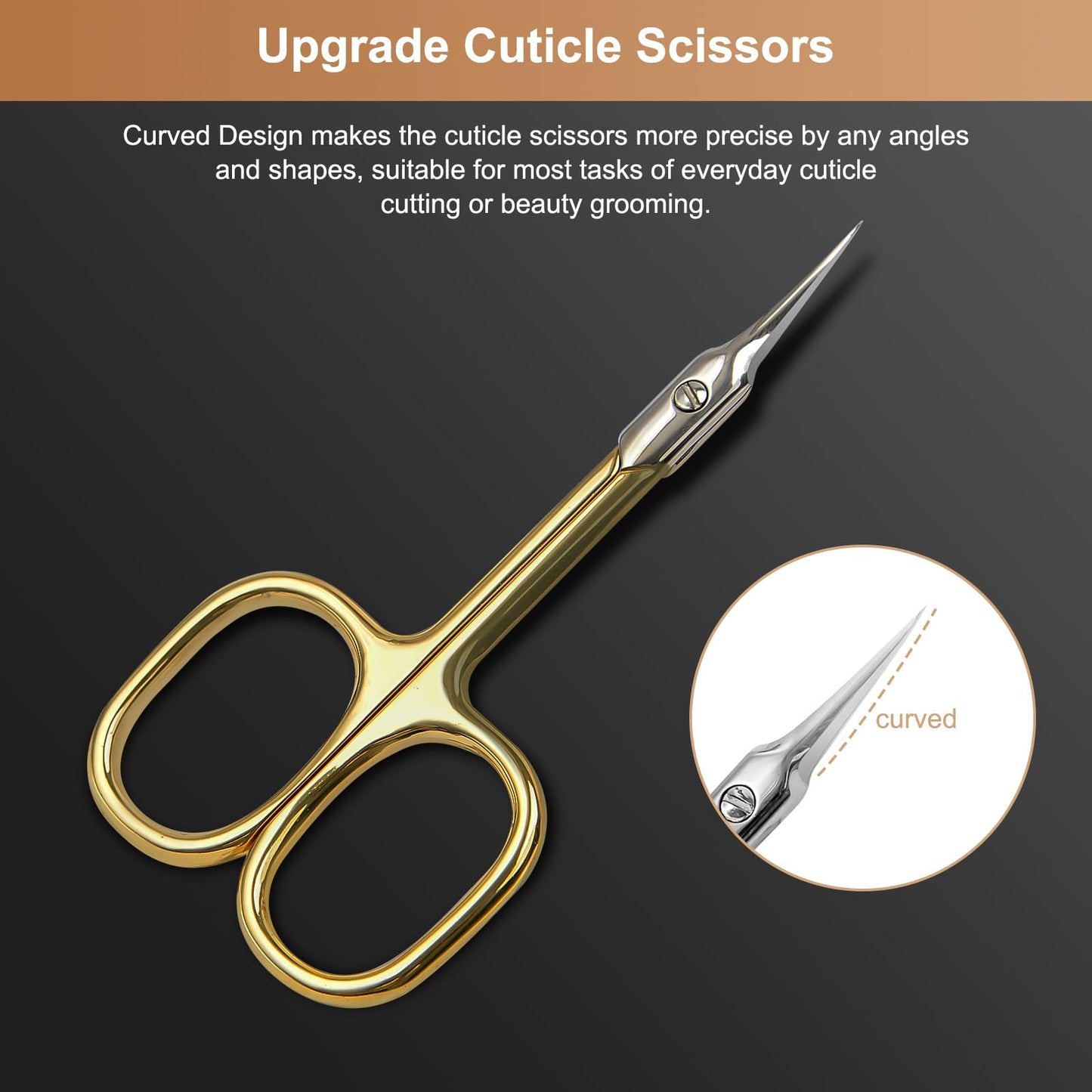 CGBE Cuticle Scissors Extra Fine Curved Blade, Super Slim Manicure Scissors for Cuticles Professional Small Scissors with Precise Pointed Tip Grooming Blades, Eyebrow, Eyelash, and Dry Skin - Gold