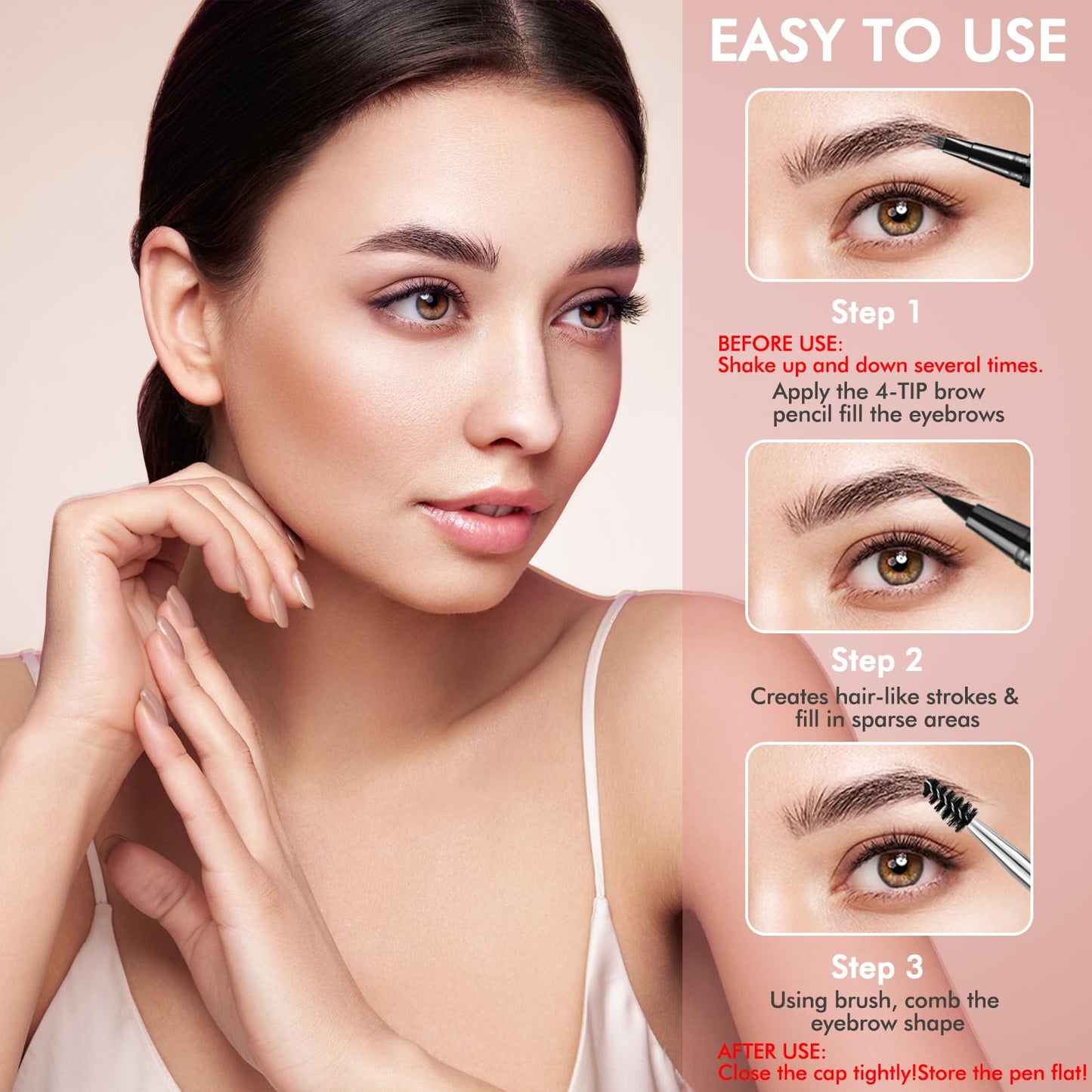 Eyebrow Pen,2-in-1 Waterproof Eyebrow Pencil with 4 Tip Microblading Brow Pen and Ultra-Precise Brow Pencil,with Dual-ended Eyebrow Brush,Eyebrow Makeup for Natural Looking - Ash Brown