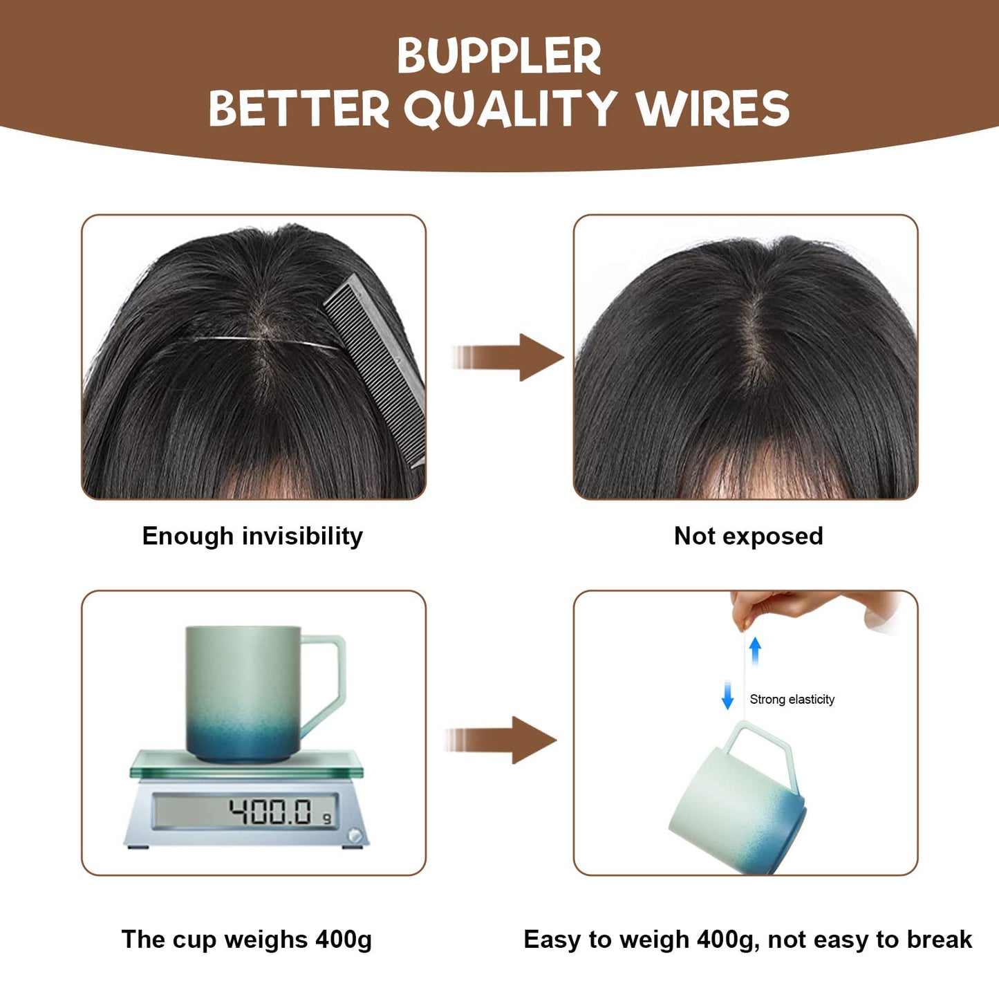 BUPPLER Halo Hair Extensions 12 Inch Invisible Wire Hair Extensions Adjustable Long Wavy Hairpiece Synthetic Upgrade 4 Secure Clips in Hairpieces 12 Inch,Medium Brown Mix Medium Blonde