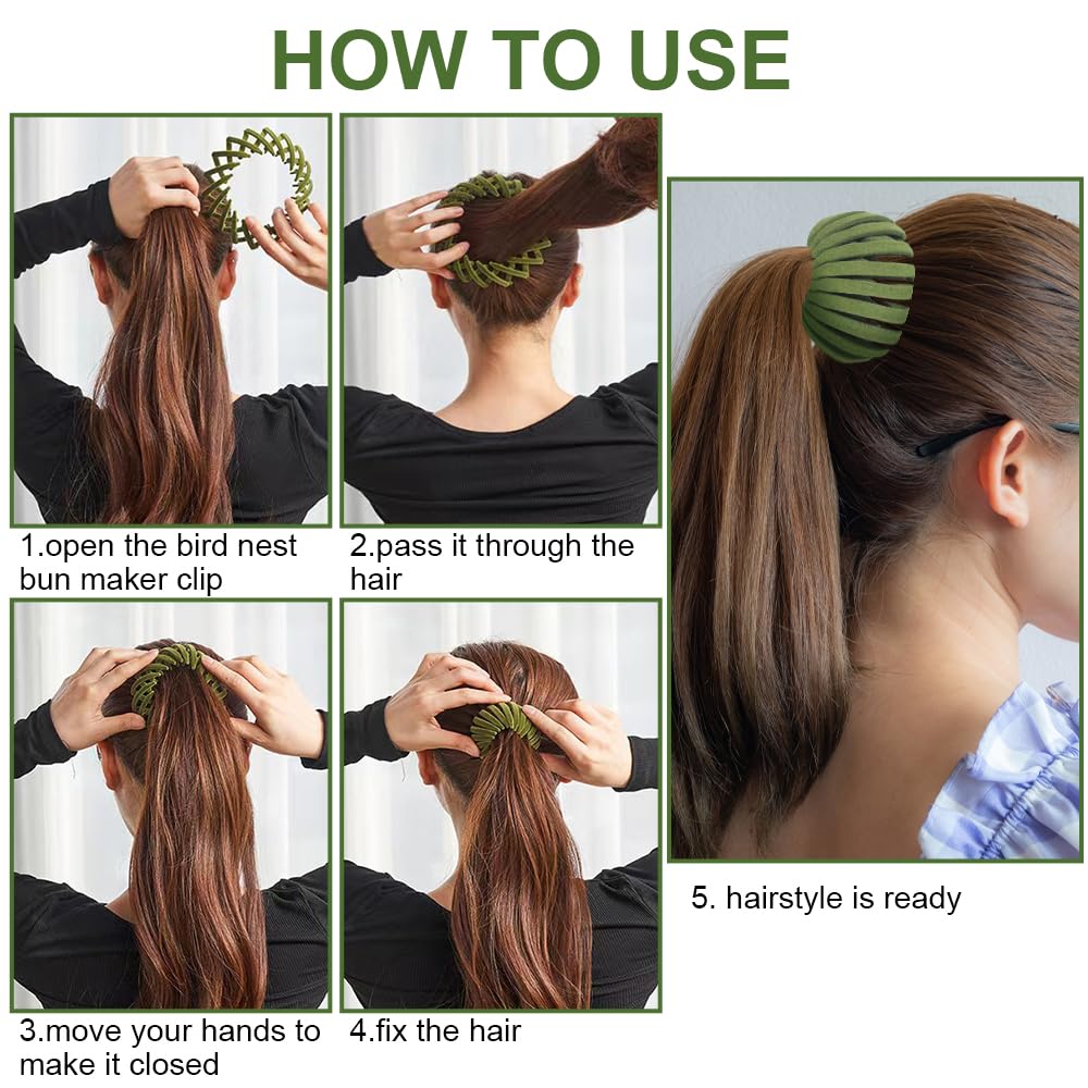 Bird Nest Magic Hair Clip - Expandable Hair Bun Maker Hair Accessories for Women Ponytail Holder Hair Bun Clip for Thin Thick Fine Curly Hair, Plastic Hair Barrettes Hair Scrunchies
