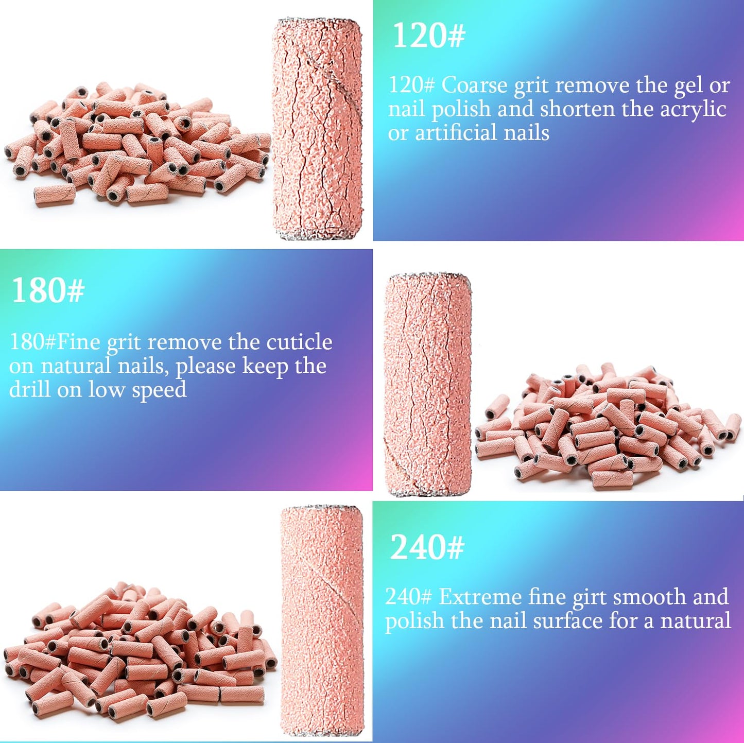 ERUIKA 100pcs Nail Drill Bits Small Sanding Bands with Upgrade 3.1mm Mandrel Bit, 120 Medium Grit Nail File Sanding Bands for Acrylic Nails Gel Removing Shaping Manicures and Pedicure(Pink, 120 Grit)