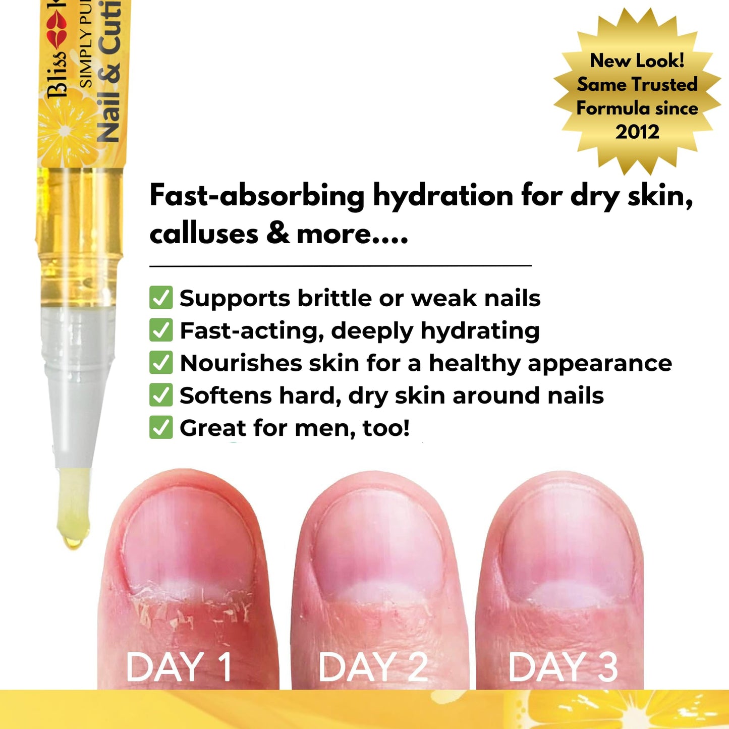 Bliss Kiss | 1 Crisp Fragrance | Nail Oil Cuticle Pen w/Vitamin E & Jojoba⏤Nail Strengthener Nail Growth Serum for Brittle Peeling Breaking Thin Nails