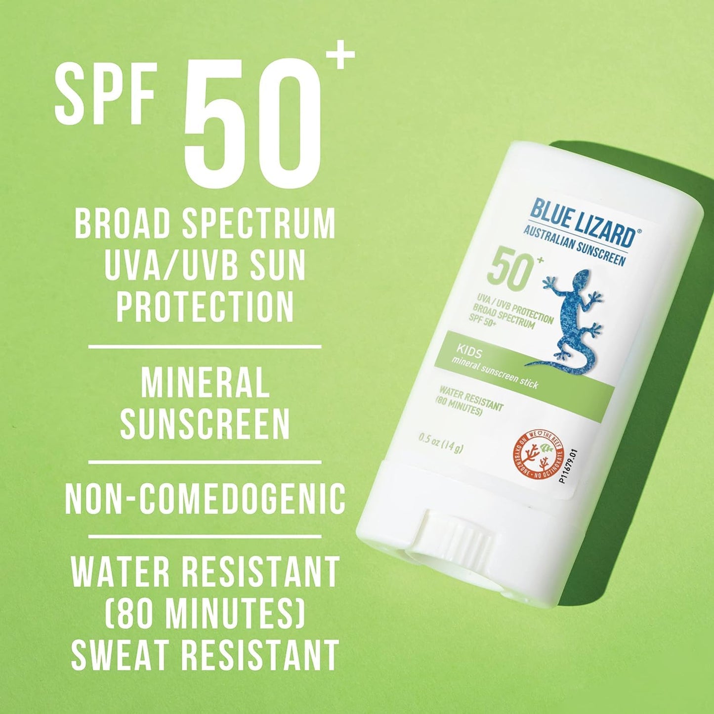 BLUE LIZARD Mineral Sunscreen Stick with Zinc Oxide SPF 50+ Water Resistant UVA/UVB Protection Easy to Apply Fragrance Free, Kids, Unscented, 0.5 oz (Pack of 2)