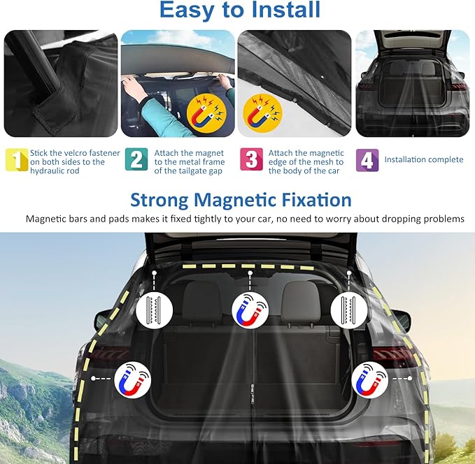 Car Tailgate Mesh Screen,59"x69" Magnetic Car Tailgate Tent Breathable Mesh Net for SUV MPV, UV & Privacy Protection Camping Mosquito Screen for 49.6~53.1in Tail Spacing,Car Camping Accessories-XL