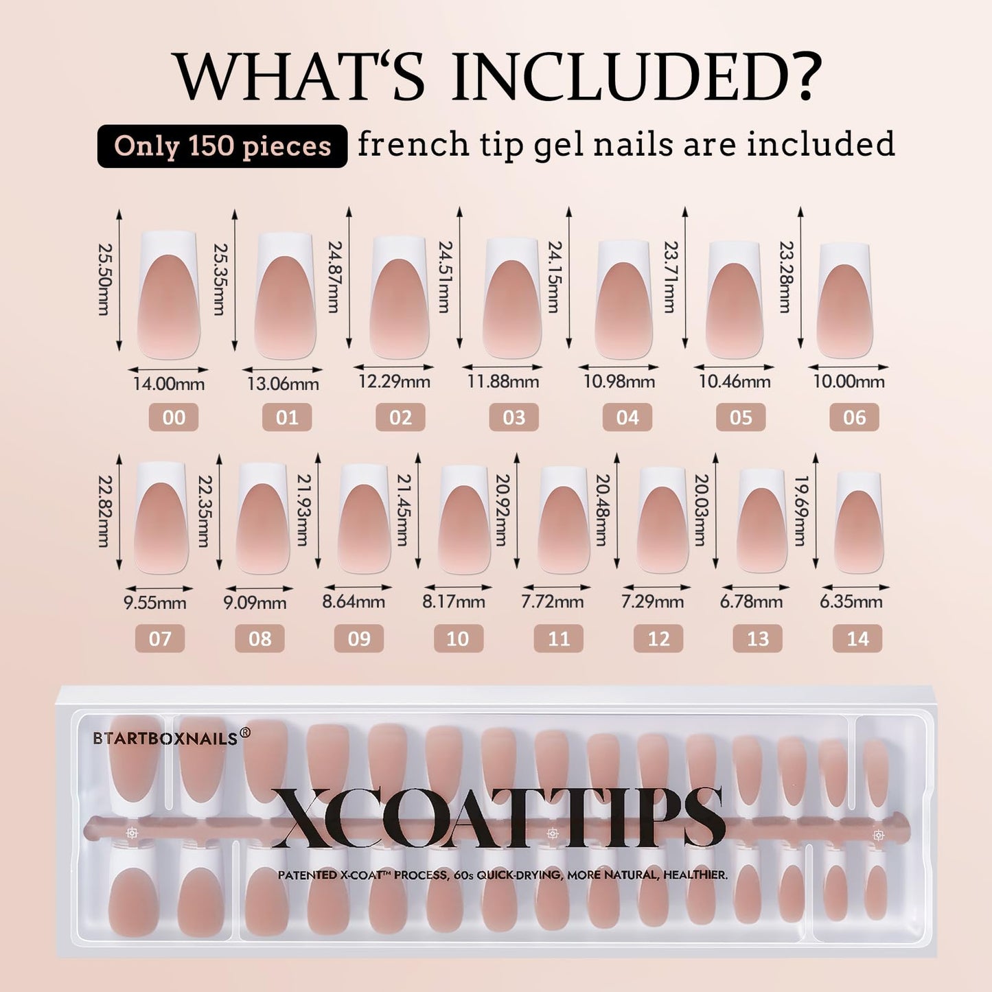 BTArtboxnails XCOATTIPS Deep French Tip Nails - Modern French Tip Press on Nails, 150 Pcs Brown Long Square Soft Gel Nail Tips, Soak Off Acrylic Fake Nails for Gift Home DIY
