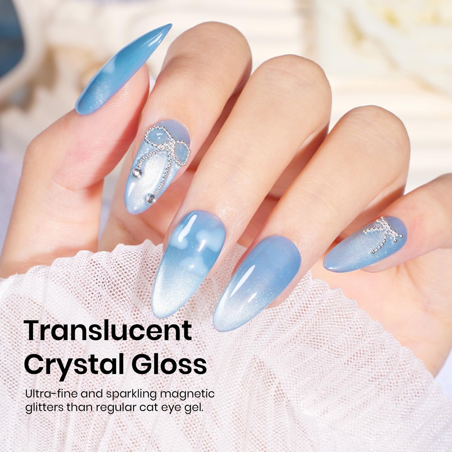 Beetles Cat Eye Gel Nail Polish Set, 6 Colors Jelly Pink Translucent Pastel Blue Purple Orange Green Glass Cat Eye Sheer Gel Polish Kit Soak Off UV Lucite Collection Manicure Gifts for Women