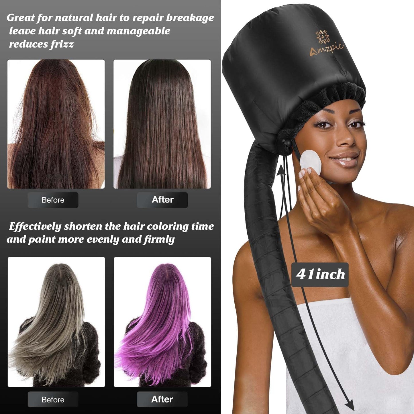 Bonnet Hood Hair Dryer Attachment - Headband Integrated Bonnet Hair Dryer for Speeds Up Drying Time at Home, Easy to Use for Styling, Curling and Deep Conditioning (Black,Adjustable)
