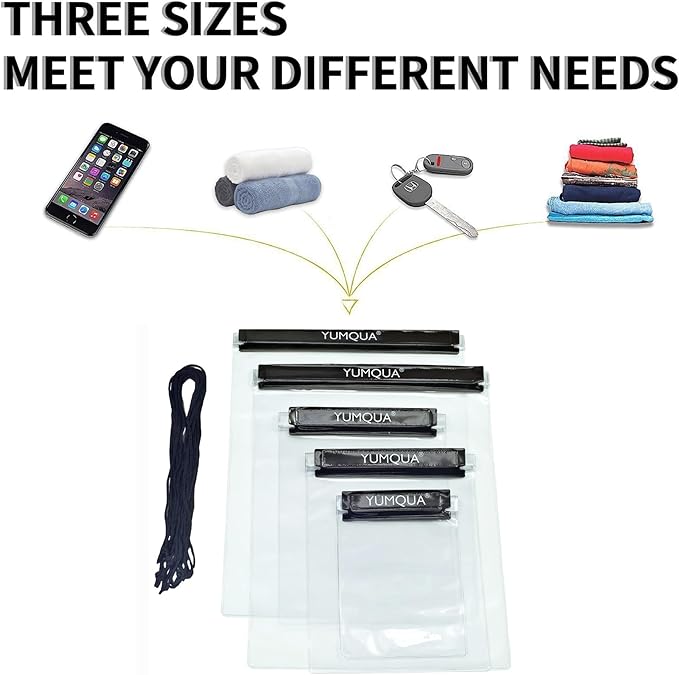 Clear Waterproof Bags 5 Pack Set, Watertight Pouch Holder for Document Map Camera Mobile Phone Car Key, fits Kayaking Boating Hiking Water Sports