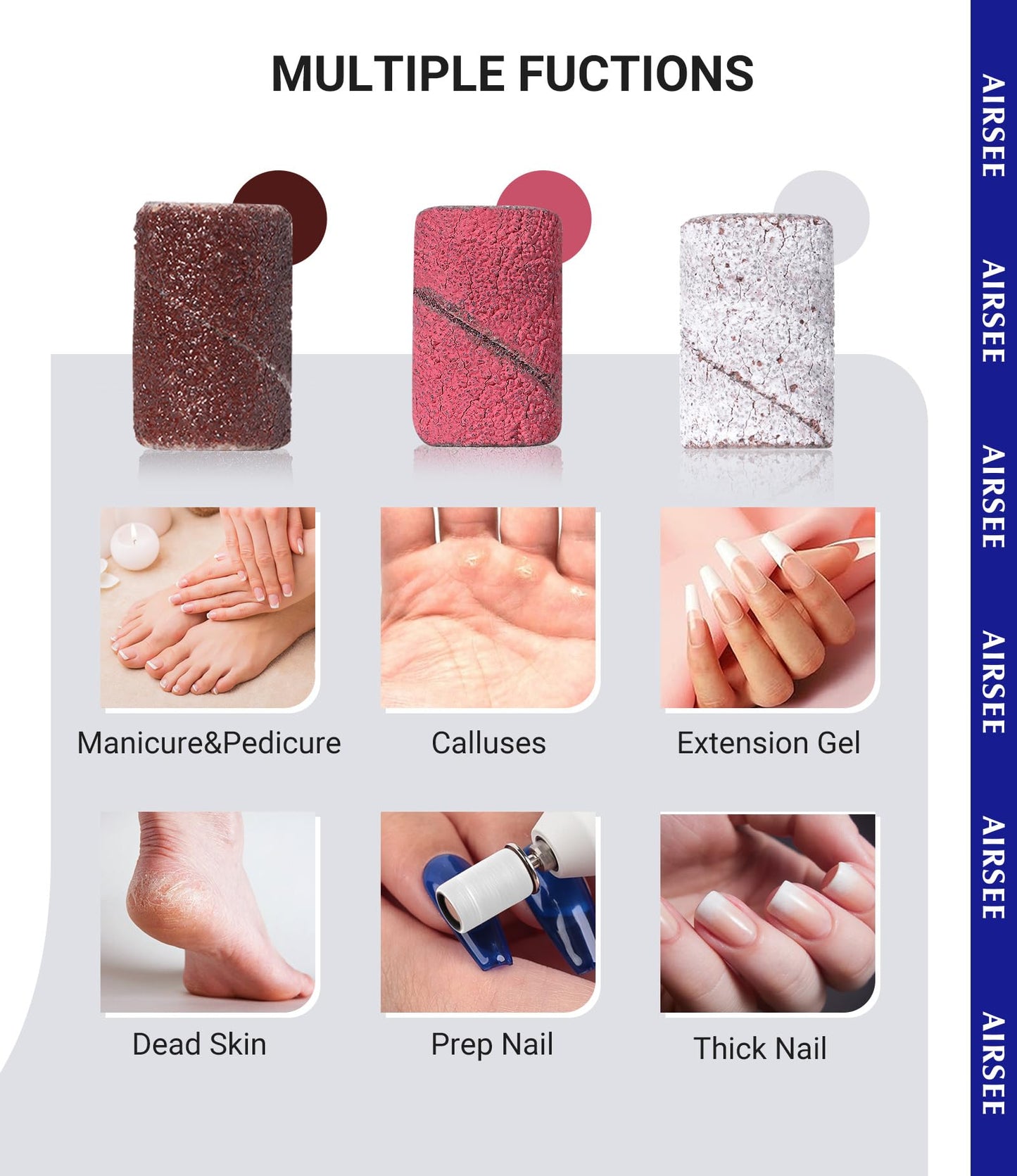 AIRSEE Sanding Bands for Electric Nail Drill 100 Piece Set 120 Grit Coarse Acrylic File Attachments Professional 1 Sander Mandrel Bit Beauty Salon Accessories Manicure and Pedicure Finger Callus Zebra