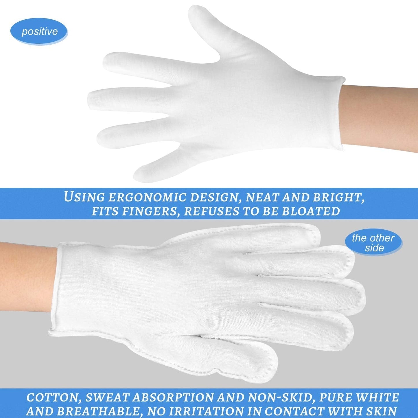8Pairs White Cotton Gloves for Eczema, White Cotton Eczema Gloves for Dry Hands Sleeping, Breathable Machine Washable Cloth for Men and Women 1