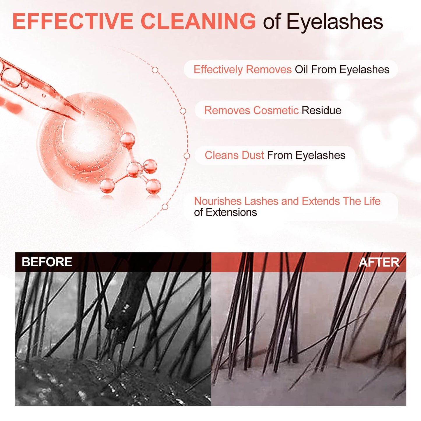 AuReve Lash Shampoo Concentrate 30ml Lash Cleanser Concentrate Add Hyaluronic Acid Oil-Free Lash Extension Shampoo Perfect for Salon,Peach