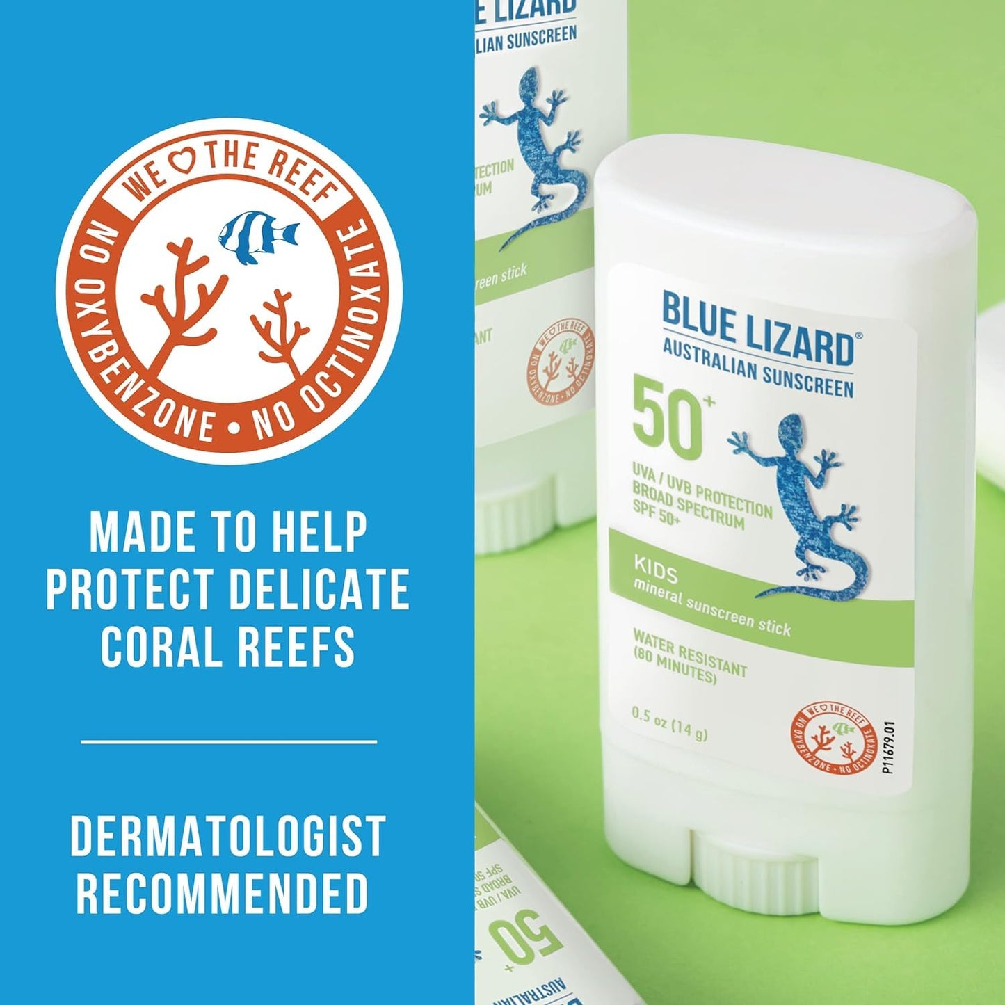 BLUE LIZARD Mineral Sunscreen Stick with Zinc Oxide SPF 50+ Water Resistant UVA/UVB Protection Easy to Apply Fragrance Free, Kids, Unscented, 0.5 oz (Pack of 2)