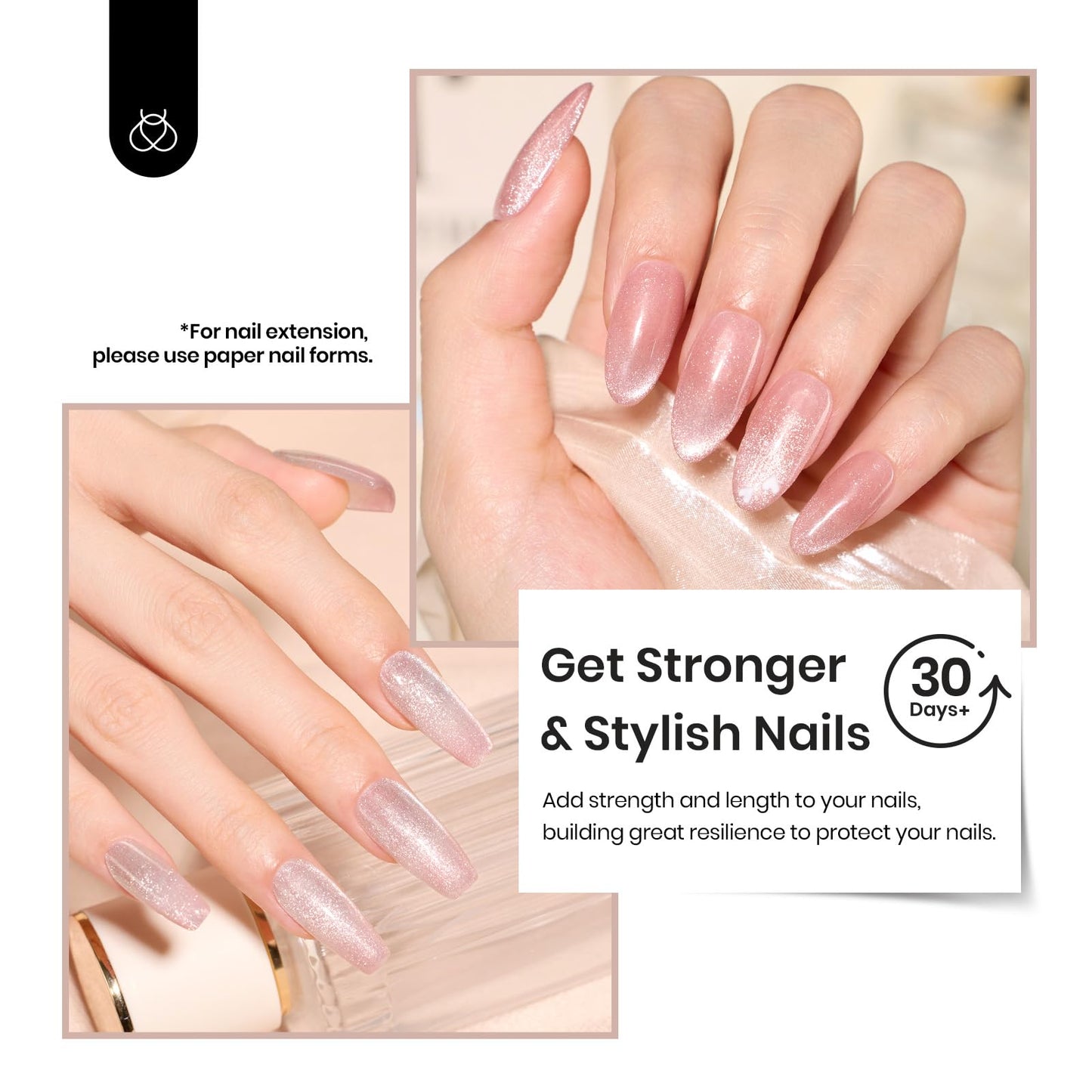 Beetles Builder Gel for Nails, 4 Colors 6 in 1 Strengthener Gel Builder for Nails, Cat Eye Gel Glitter Pink Nude Hard Gel Apex Nail Thickening Extension Soak Off Uv Valentines Gift for Women