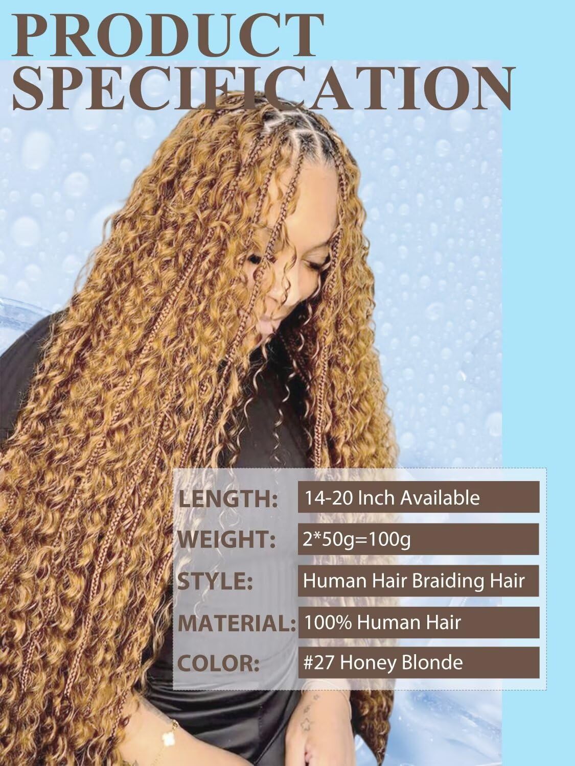 Blonde Braiding Hair 100g 16 Inch Deep Water Wave 2 Bundle Bulk Human Hair for Braiding Highlight Honey Blonde Curly Hair Extensions for Boho Braids Wet and Wavy Color 27 Human Braiding Hair
