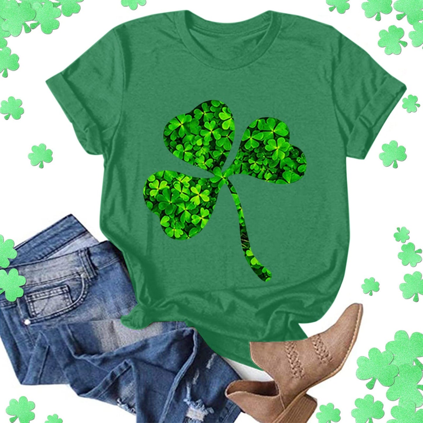 Aniywn Women's St Patricks Day Casual Short Sleeve T-Shirt Round Neck Graphic Print Tee Top Blouse