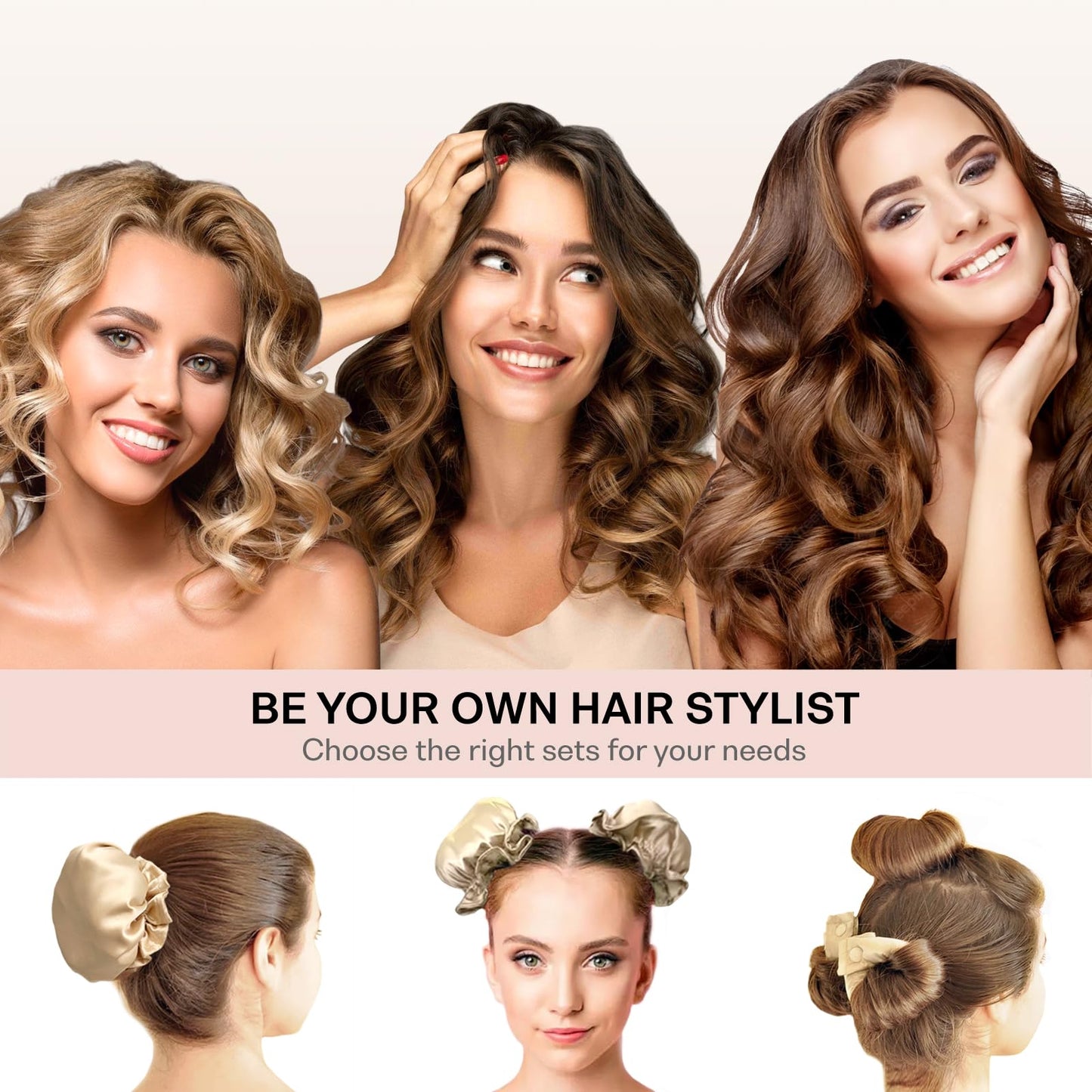 BLINKEEN Satin Heatless Hair Curler 3Sets/6PCS, Flexi Rod for All Hair Types, No Heat Curlers to Sleep In - C-3Sets-Golden
