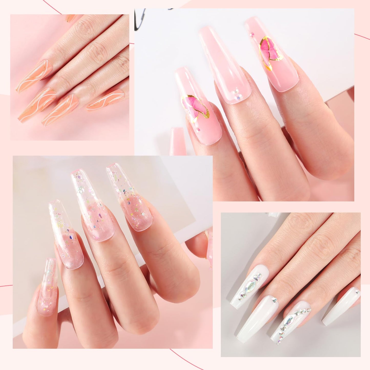 COSCELIA Poly Nail Gel Kit Starter Kit, 8 Colors Nude Pink Clear Poly Nail Extension Gel Kit with U V Light with Everything Matte Glossy Top Coat Nail Stickers Complete Manicure Kit for Women