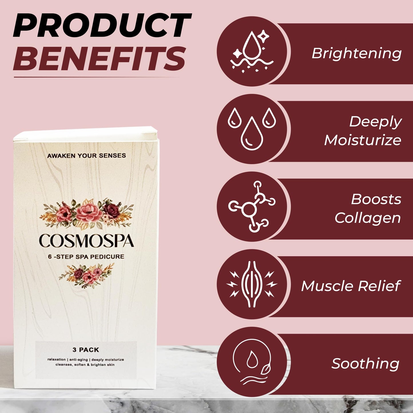 CosmoSpa Deluxe Six-Step Pedicure Set - 3 Pack, Premium Foot Care Kit for Ultimate Spa Experience at Home, Perfect for Relaxation and Rejuvenation (Pearl)