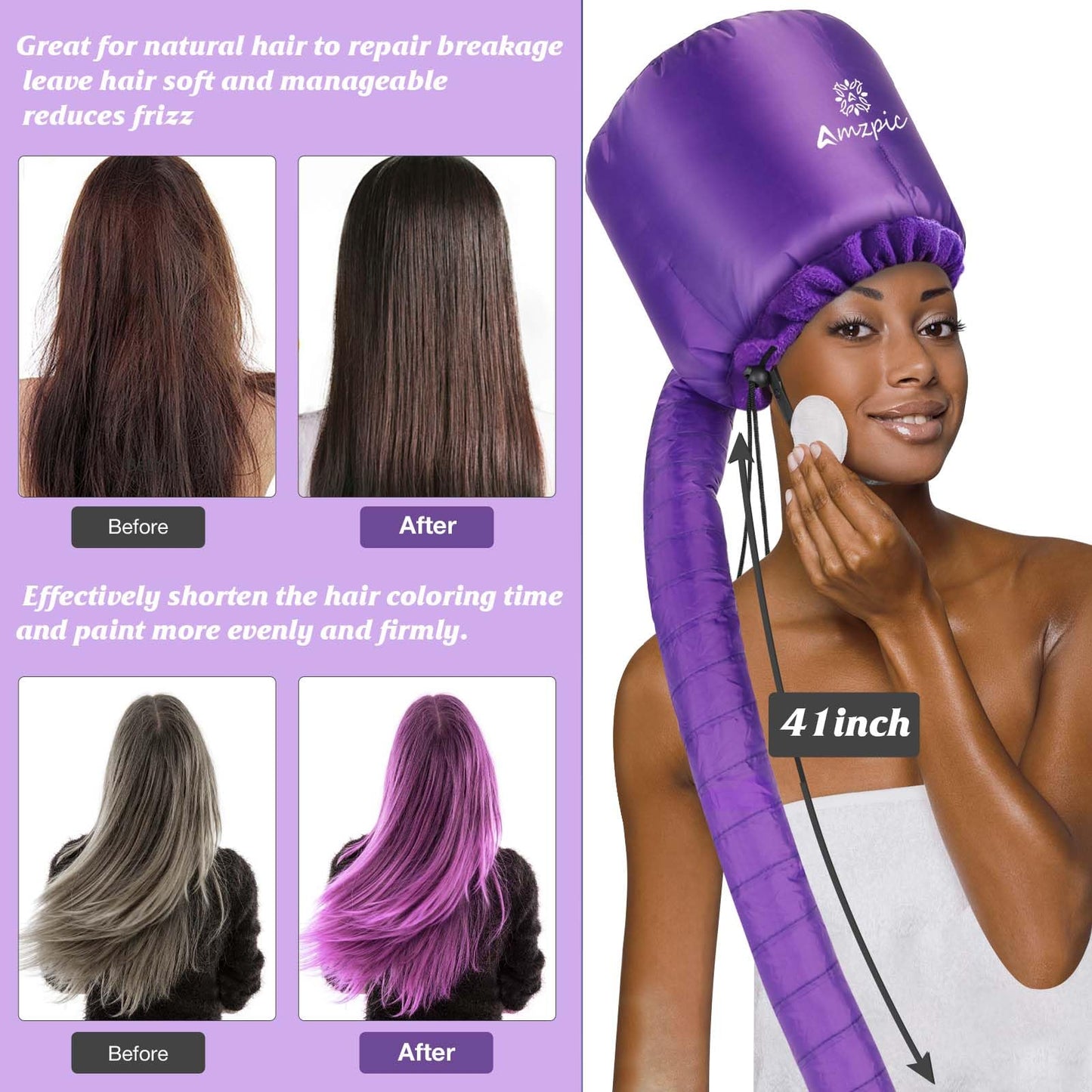 Bonnet Hood Hair Dryer Attachment - Headband Integrated Bonnet Hair Dryer for Speeds Up Drying Time at Home, Easy to Use for Styling, Curling and Deep Conditioning (Purple,Adjustable)