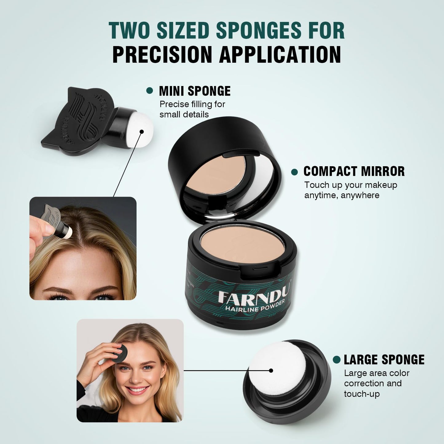 Farndu Hairline Powder 12g, Instantly Hair Root Touch Up, Hair Color Powder, Bald Spots Hair Color Concealer for Women & Men, 24-Hour Stain-Proof, Includes 2 Refills, for Thinning Hair, Light Blonde