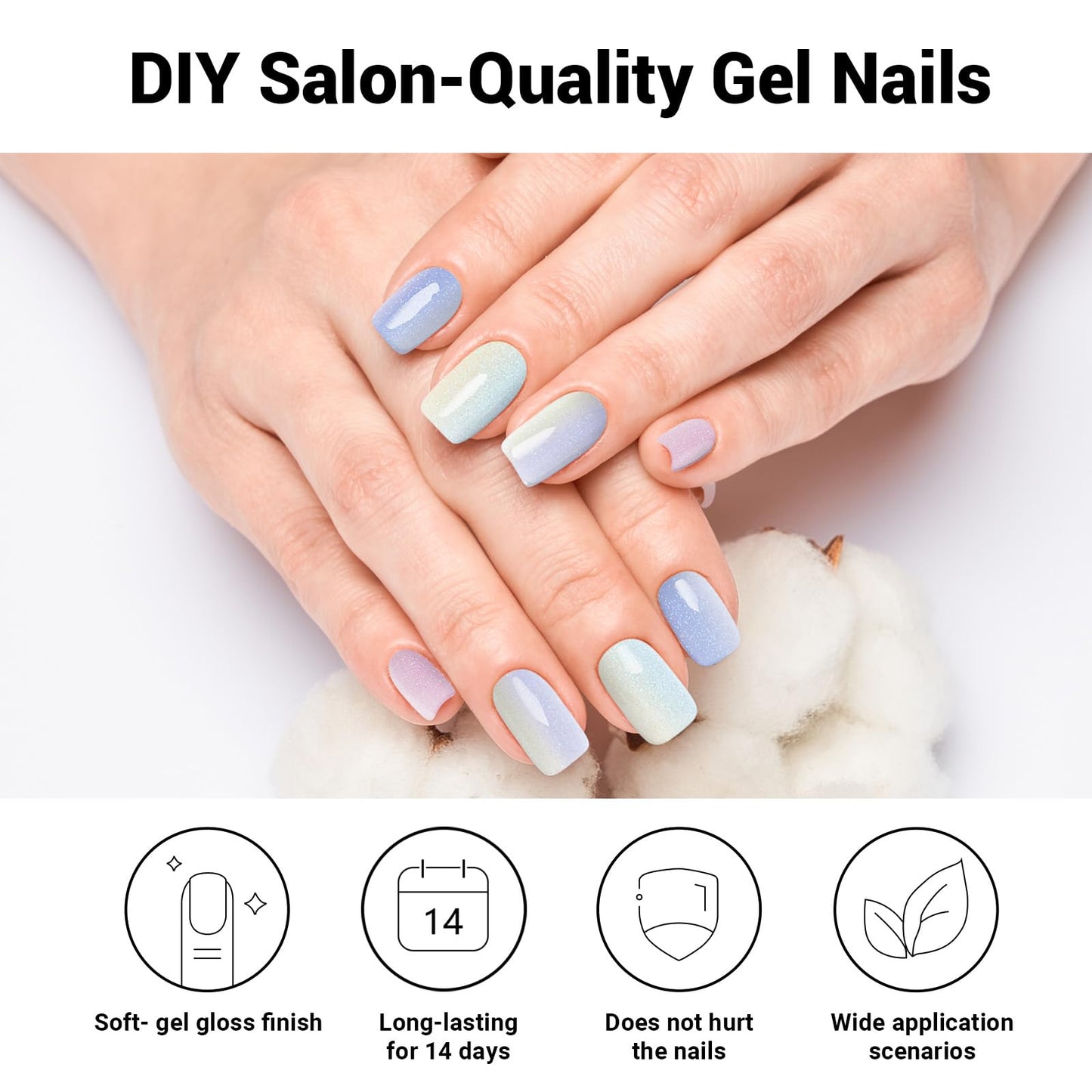 DUKASOU Semi Cured Gel Nail Strips, Mermaid | 28 pcs Gel Nail Strips Work with Any UV Lamp, Salon Quality UV Gel Nail Stickers, Easy to Apply for Home Nails DIY