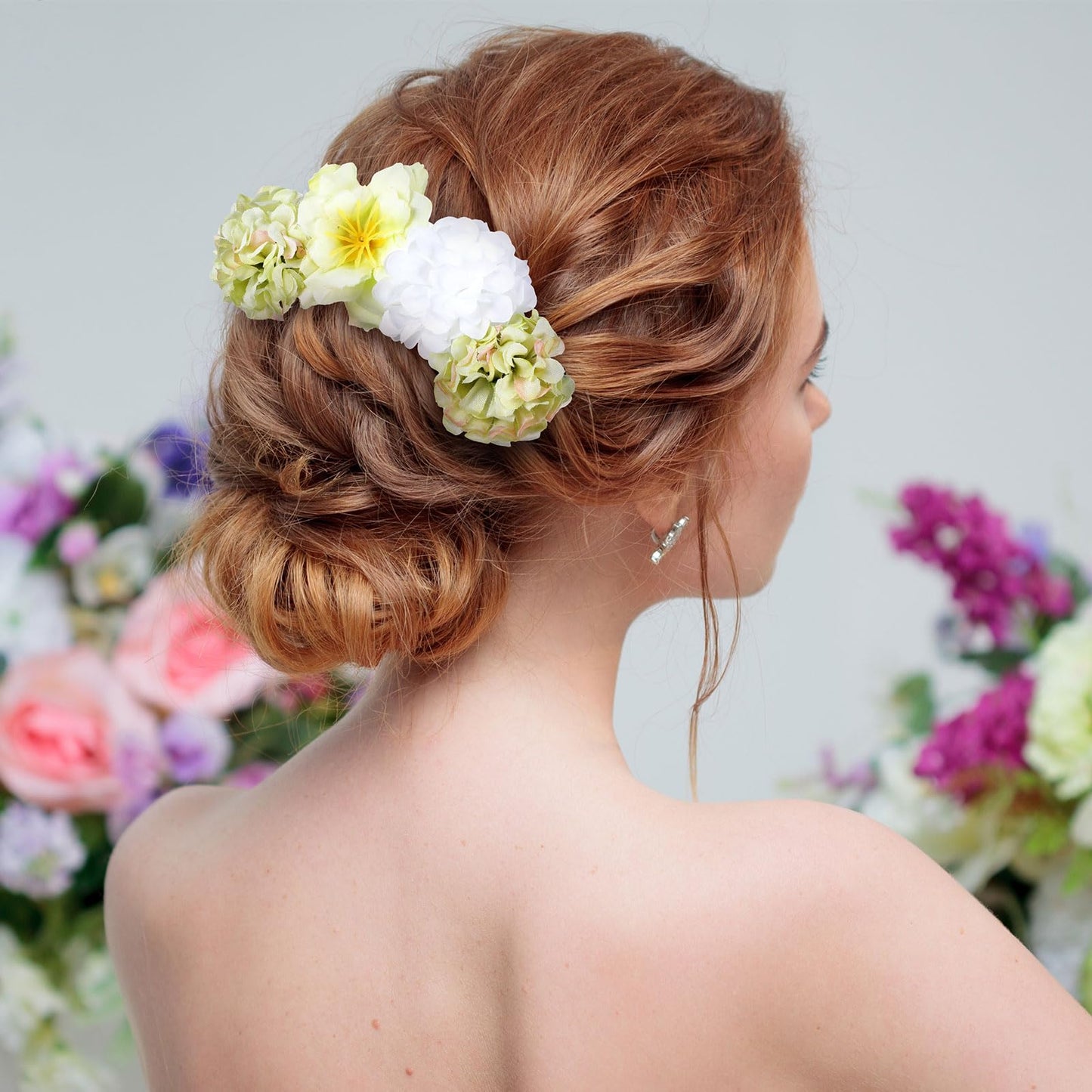 BBTO 21 Pcs Flower Hair Clip Rose Hair Clips Barrettes for Women Flower Accessories Boho Bride Claw Clip Hairpin Brooch Pin Headpiece for Wedding(Cyan Series)