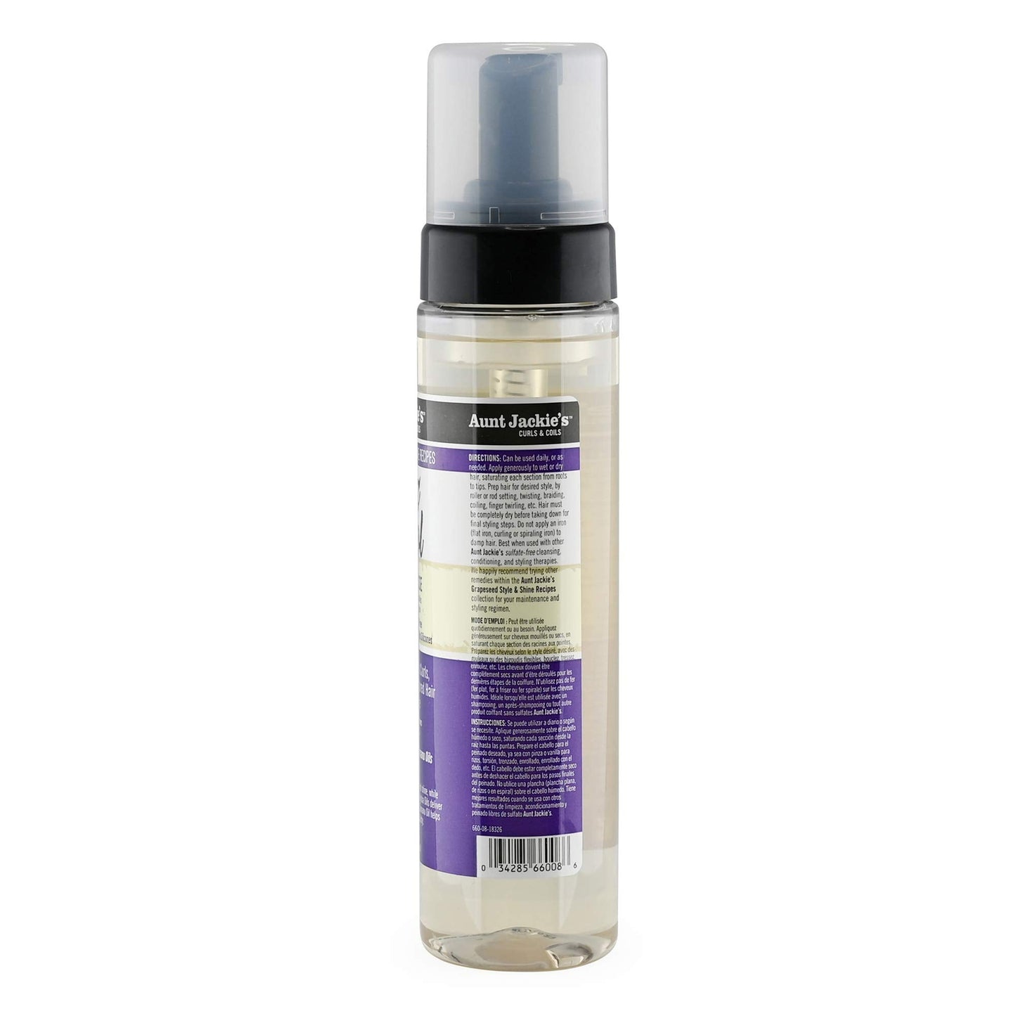 Aunt Jackie's Grapeseed Style and Shine Recipes Frizz Patrol Anti-Poof Setting Hair Mousse, Sets Curly Hair Styles in Place,Purple Fl.Oz 8.5 Ounce