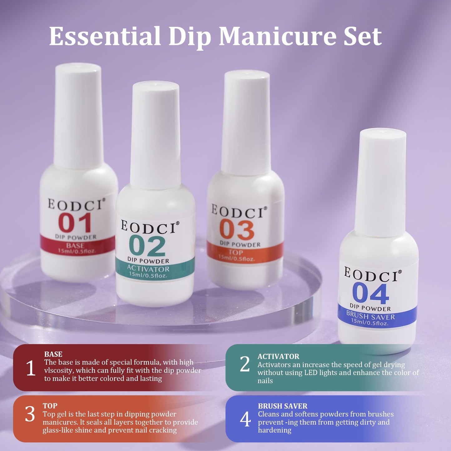 Eodci 12 Pcs Dip Powder Nail Kit Starter, 6 Colors Glitter Blue Starry Green Sparkle Purple Dipping Powder Kit with Base & Top Coat, Nail Art Dip Manicure Kits for Women